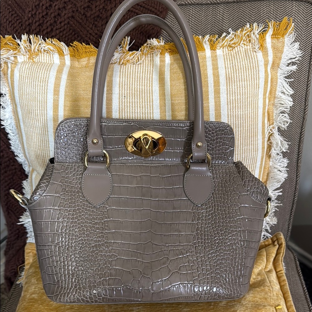 Chic Taupe Crocodile-Embossed Satchel